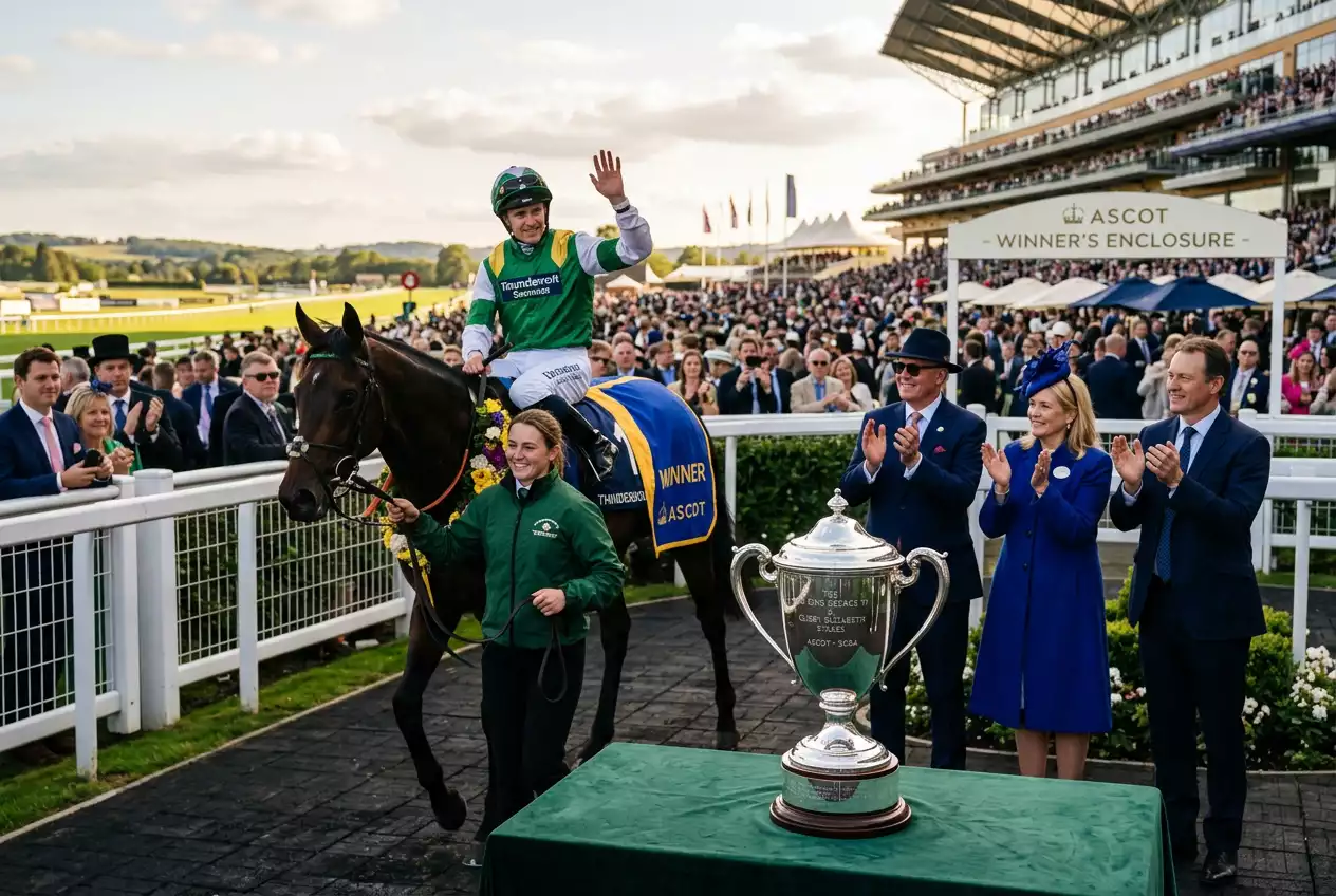 Horse racing trophy presentation at a major British racing festival